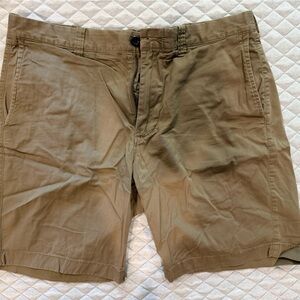 Tan J. Crew Men's Khaki Stretch Flat Front Shorts, 9 Inch Inseam